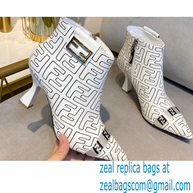 Fendi Heel 8.5cm FF Print Ankle Boots White 2020 - Click Image to Close