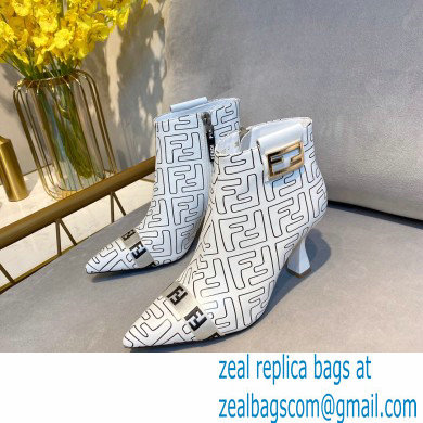 Fendi Heel 8.5cm FF Print Ankle Boots White 2020 - Click Image to Close