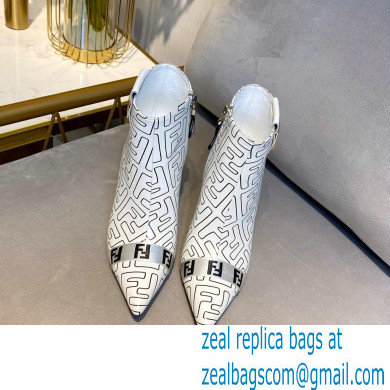 Fendi Heel 8.5cm FF Print Ankle Boots White 2020