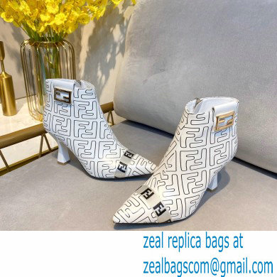 Fendi Heel 8.5cm FF Print Ankle Boots White 2020 - Click Image to Close