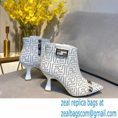 Fendi Heel 8.5cm FF Print Ankle Boots White 2020 - Click Image to Close