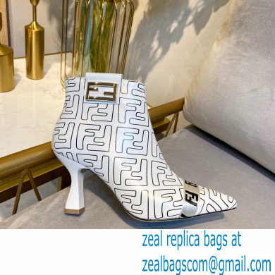 Fendi Heel 8.5cm FF Print Ankle Boots White 2020