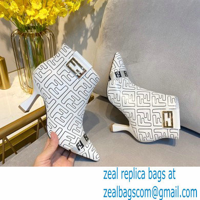 Fendi Heel 8.5cm FF Print Ankle Boots White 2020