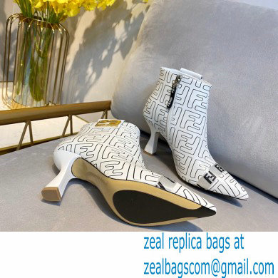 Fendi Heel 8.5cm FF Print Ankle Boots White 2020