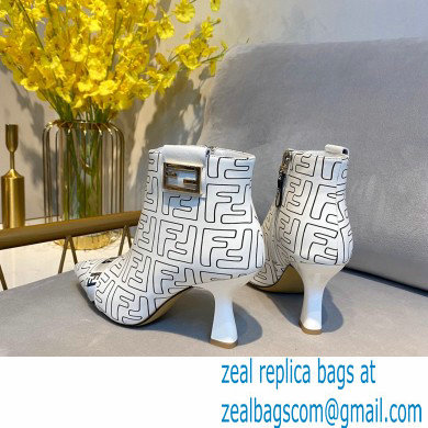 Fendi Heel 8.5cm FF Print Ankle Boots White 2020 - Click Image to Close