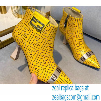 Fendi Heel 8.5cm FF Print Ankle Boots Yellow 2020