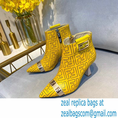 Fendi Heel 8.5cm FF Print Ankle Boots Yellow 2020 - Click Image to Close