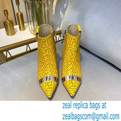Fendi Heel 8.5cm FF Print Ankle Boots Yellow 2020