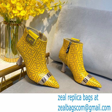 Fendi Heel 8.5cm FF Print Ankle Boots Yellow 2020 - Click Image to Close