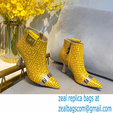 Fendi Heel 8.5cm FF Print Ankle Boots Yellow 2020