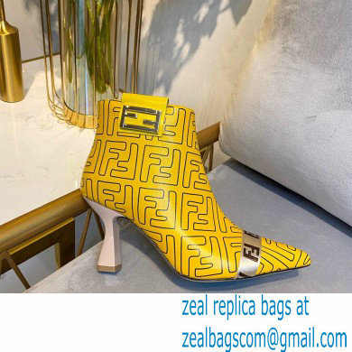 Fendi Heel 8.5cm FF Print Ankle Boots Yellow 2020 - Click Image to Close