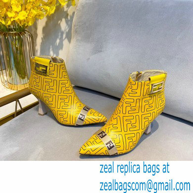 Fendi Heel 8.5cm FF Print Ankle Boots Yellow 2020