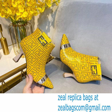 Fendi Heel 8.5cm FF Print Ankle Boots Yellow 2020 - Click Image to Close