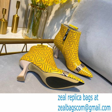 Fendi Heel 8.5cm FF Print Ankle Boots Yellow 2020 - Click Image to Close