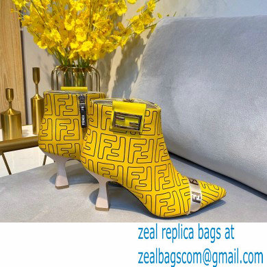 Fendi Heel 8.5cm FF Print Ankle Boots Yellow 2020