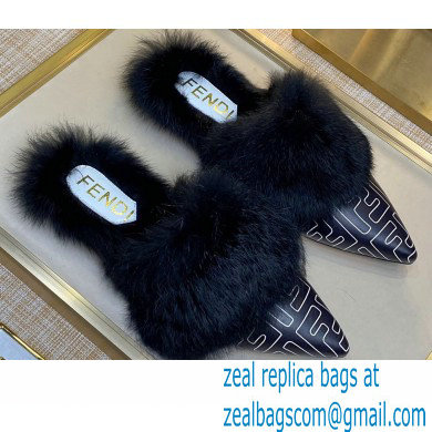 Fendi Rabbit Hair FF Print Slingbacks Black 2020 - Click Image to Close