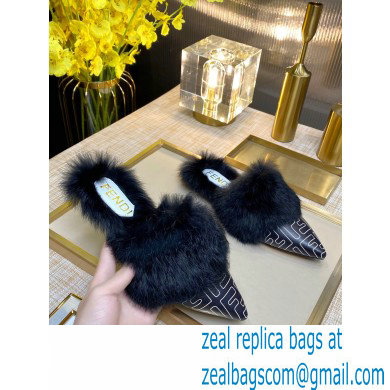 Fendi Rabbit Hair FF Print Slingbacks Black 2020 - Click Image to Close