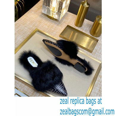 Fendi Rabbit Hair FF Print Slingbacks Black 2020 - Click Image to Close