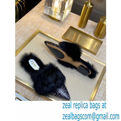 Fendi Rabbit Hair FF Print Slingbacks Black 2020