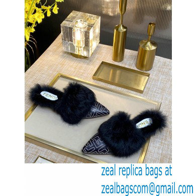 Fendi Rabbit Hair FF Print Slingbacks Black 2020