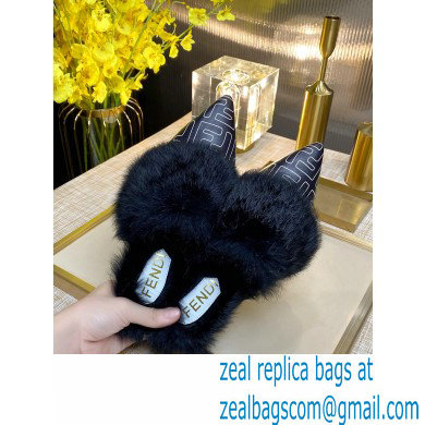 Fendi Rabbit Hair FF Print Slingbacks Black 2020