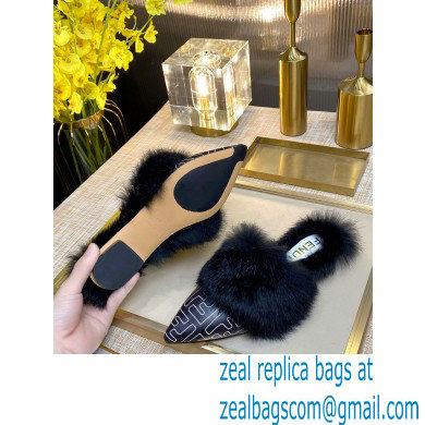 Fendi Rabbit Hair FF Print Slingbacks Black 2020 - Click Image to Close