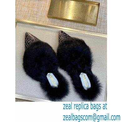 Fendi Rabbit Hair FF Print Slingbacks Black 2020