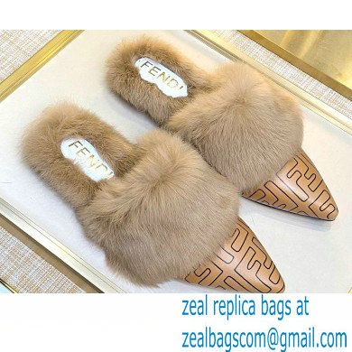 Fendi Rabbit Hair FF Print Slingbacks Brown 2020 - Click Image to Close