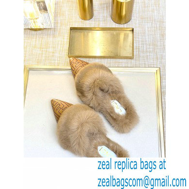Fendi Rabbit Hair FF Print Slingbacks Brown 2020