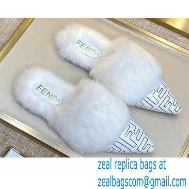 Fendi Rabbit Hair FF Print Slingbacks White 2020 - Click Image to Close