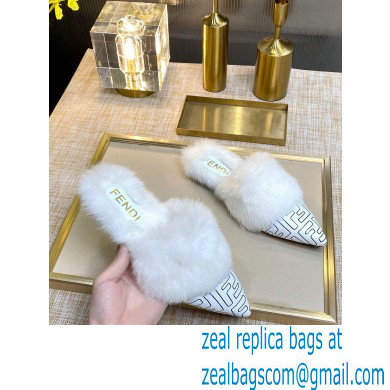 Fendi Rabbit Hair FF Print Slingbacks White 2020 - Click Image to Close