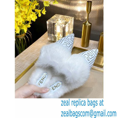 Fendi Rabbit Hair FF Print Slingbacks White 2020 - Click Image to Close