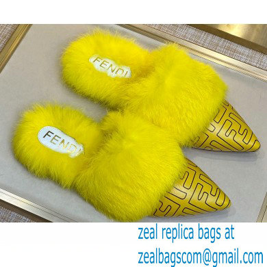 Fendi Rabbit Hair FF Print Slingbacks Yellow 2020