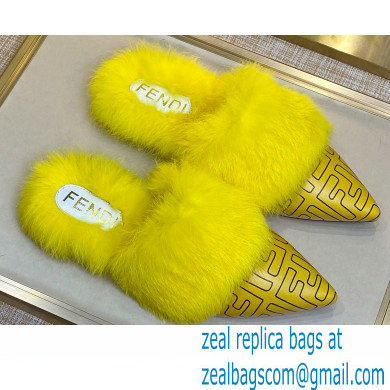 Fendi Rabbit Hair FF Print Slingbacks Yellow 2020 - Click Image to Close