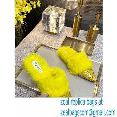 Fendi Rabbit Hair FF Print Slingbacks Yellow 2020