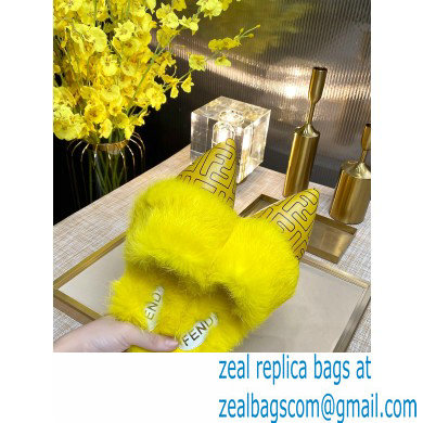 Fendi Rabbit Hair FF Print Slingbacks Yellow 2020 - Click Image to Close