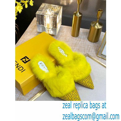 Fendi Rabbit Hair FF Print Slingbacks Yellow 2020 - Click Image to Close