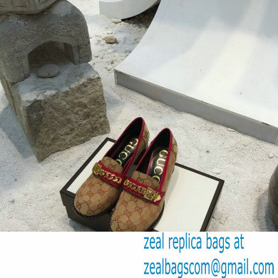 Gucci Heel 5.5cm GG Canvas Loafers with Chain 2020
