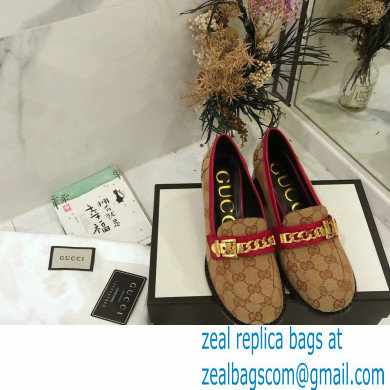 Gucci Heel 5.5cm GG Canvas Loafers with Chain 2020