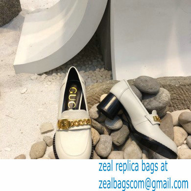 Gucci Heel 5.5cm Textured Leather Loafers White with Chain 2020 - Click Image to Close