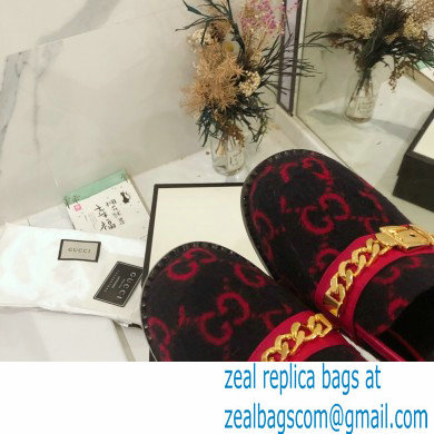 Gucci Heel 8.5cm GG Wool Loafers with Chain 2020