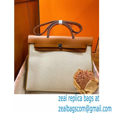 Hermes Herbag Zip 39 Bag in Original Quality Creamy with brown piping - Click Image to Close