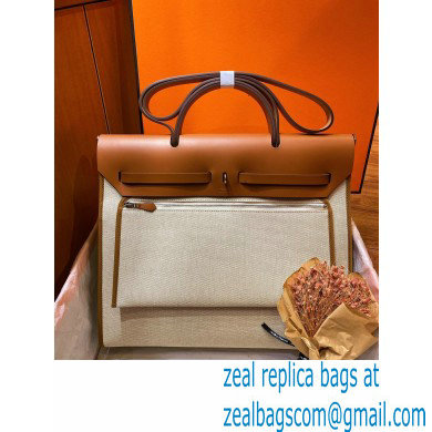 Hermes Herbag Zip 39 Bag in Original Quality Creamy with brown piping - Click Image to Close