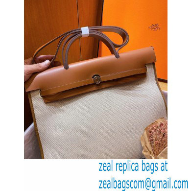 Hermes Herbag Zip 39 Bag in Original Quality Creamy with brown piping - Click Image to Close