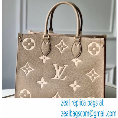 Louis Vuitton Grained Leather OnTheGo MM Tote Bag M45494 Tourterelle Gray 2020