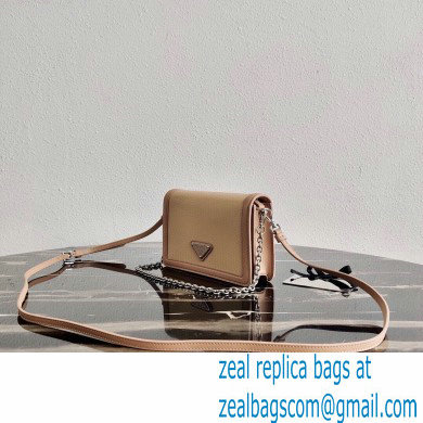 Prada Chain Handle Nylon and Leather Mini Bag 1BP019 Beige 2020 - Click Image to Close