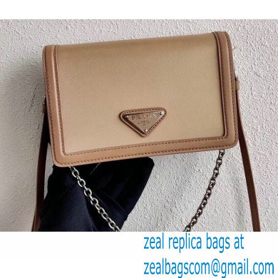 Prada Chain Handle Nylon and Leather Mini Bag 1BP019 Beige 2020 - Click Image to Close