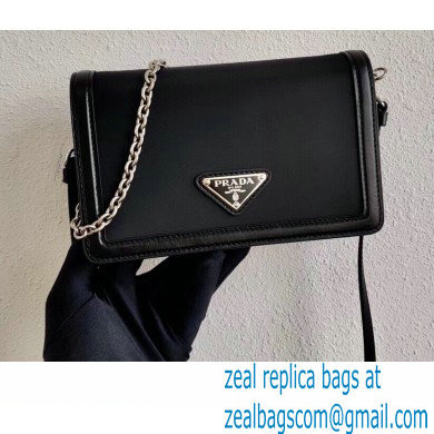 Prada Chain Handle Nylon and Leather Mini Bag 1BP019 Black 2020