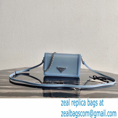 Prada Chain Handle Nylon and Leather Mini Bag 1BP019 Sky Blue 2020