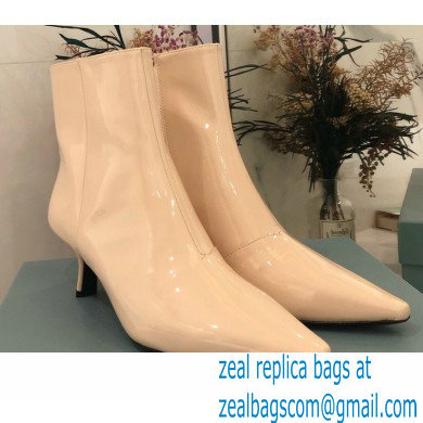 Prada Heel 6cm Glossy Patent Leather Booties Beige 2020